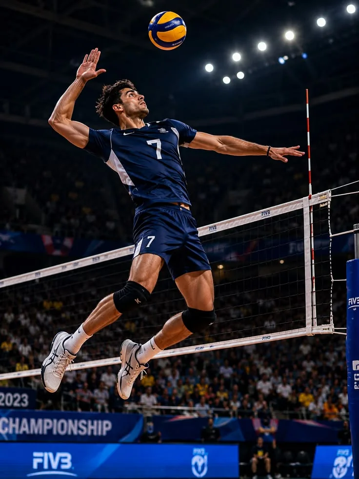 Volleyball player jumping to spike the ball